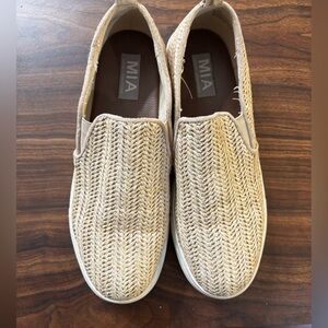 MIA Tan Woven Slip-On Loafers for Women